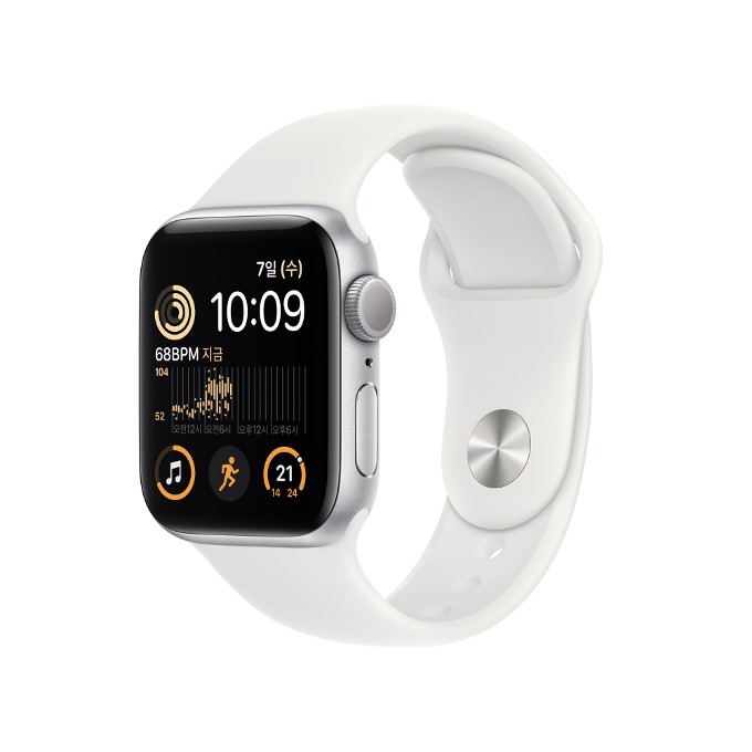 (~선착순모집)[64기](ID당 한번만 도전)100%환급되는 Apple Watch SE 2세대 GPS 44mm 실버 알루미늄 케이스와 화이트 스포츠 밴드