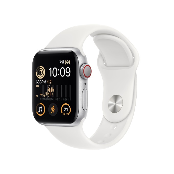 (~선착순모집)[64기] Apple Watch SE 2세대 GPS + Cellular 40mm 실버 알루미늄 케이스와 화이트 스포츠 밴드