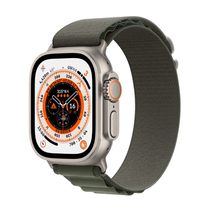 (ID당1회만참여가능) [48기] 매일 만보 퀘스트 Apple Watch Ultra GPS + Cellular, 49mm 티타늄 케이스와 그린 알파인 루프 (S Size)