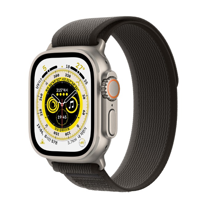 (ID당1회만참여가능) [48기] 매일 만보 퀘스트 Apple Watch Ultra GPS + Cellular, 49mm 티타늄 케이스와 블랙/그레이 트레일 루프 (S/M Size 길이조절가능)