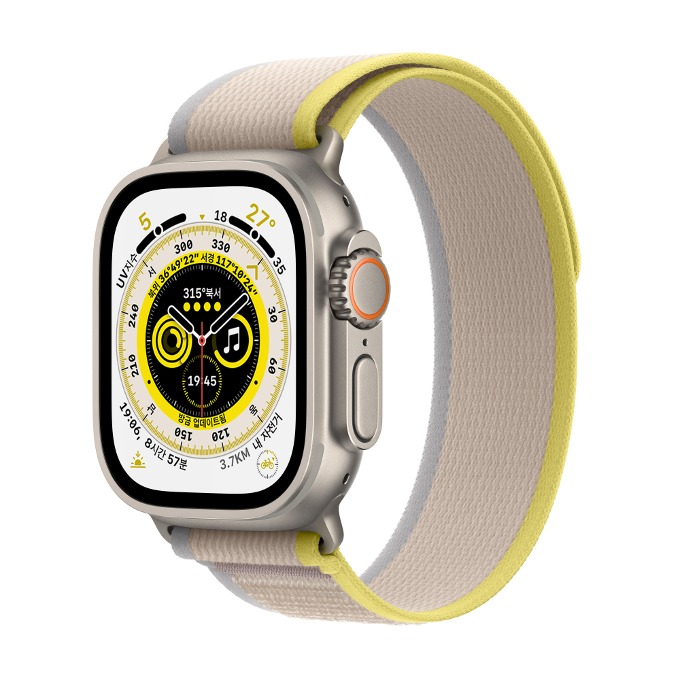 (ID당1회만참여가능) [48기] 매일 만보 퀘스트 Apple Watch Ultra GPS + Cellular, 49mm 티타늄 케이스와 옐로/베이지 트레일 루프 (M/L Size 길이조절가능)